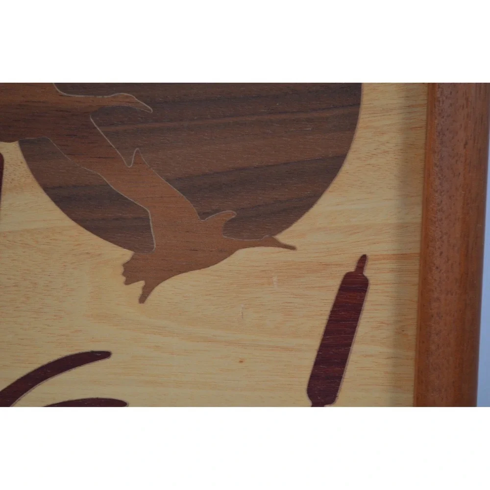 Vintage 1985 ‎ Hand Carved  Wood Inlay Flying Duck Marquetry Artwork  11